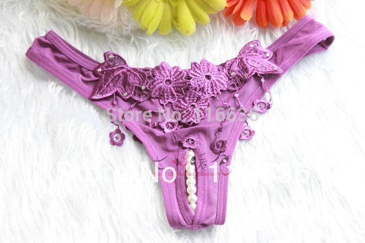 Women sexy panties flowers pearl sexy g string hollow lingeriein women