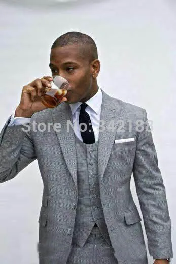 Custom made New Groom Two Button Two Slit Tuxedos Slim Suit Groomsman Bridegroom Suits (Jacket+Pants+Tie+Vest)