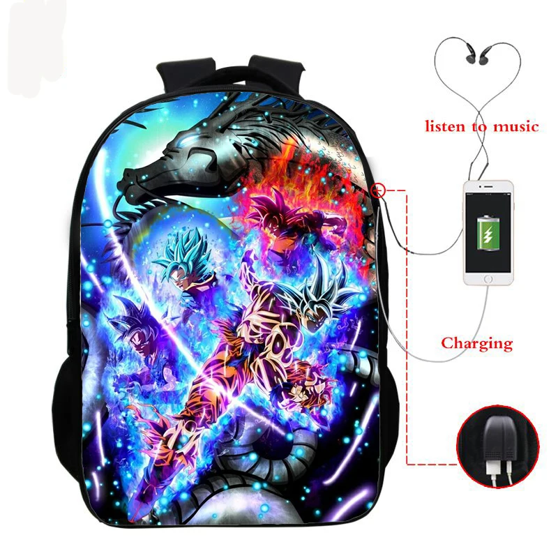 DRAGON BALL Супер школьный рюкзак для мальчиков и девочек GOKU школьная сумка для детей Bookbag аниме-рюкзаки зарядка через Usb рюкзаки - Цвет: Слоновая кость
