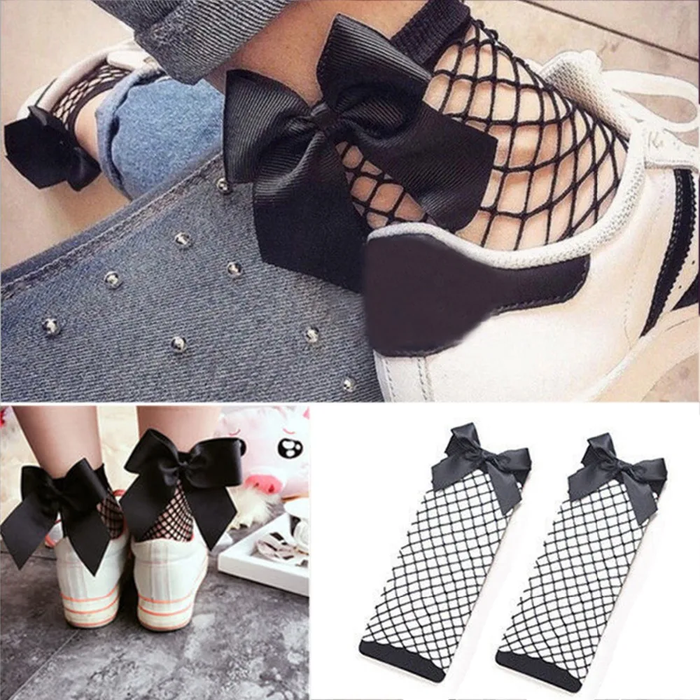 Bow Tie Cool Female Hollow Fishnet Socks Dress Sexy Bowknot Fishnets Socks Women Calcetines