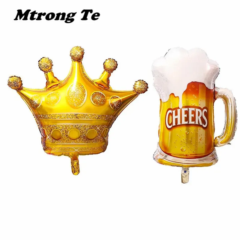

50pcs/lot Large Size Gold Princess Crown Beer Mug Helium Foil Balloons Birthday Party Decorations Carnival Party Air Globos Deco