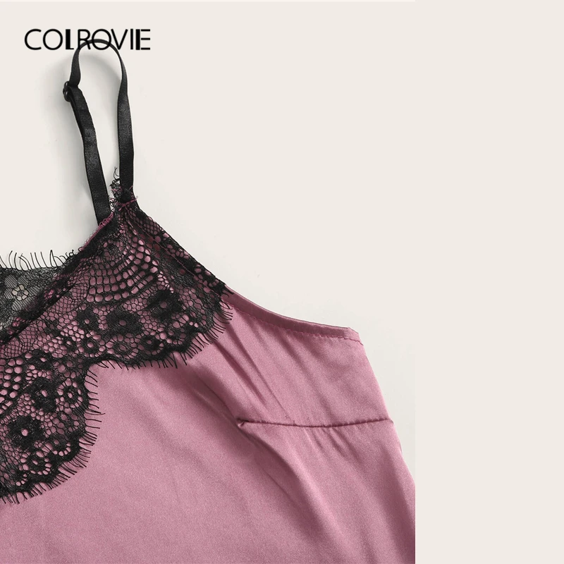 Женский Атласный пижамный комплект COLROVIE фиолетовый с шортами цветочным кружевом