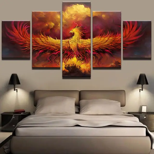 Hd 5 Panel Wall Decor Animal Phoenix Bird Comics Picture Canvas Hd 5 Panel Wall Decor Animal Phoenix Bird Comics Picture Canvas Painting Art Abstract Home