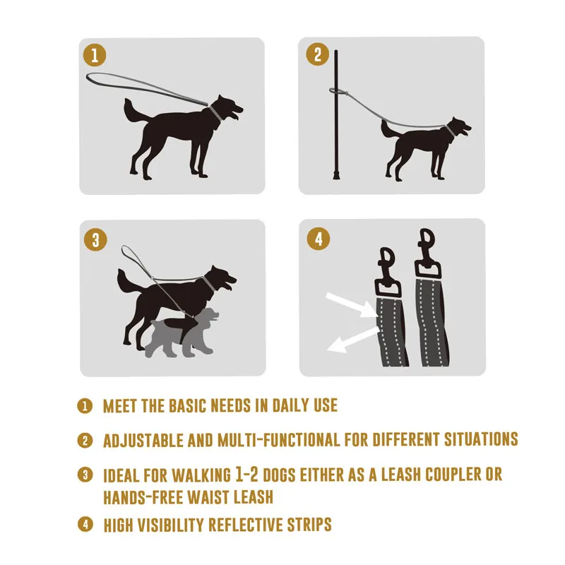 OneTigris Reflective Dog Leash Coupler Adjustable Double Leash for One/Two Dog Training Walking Hiking