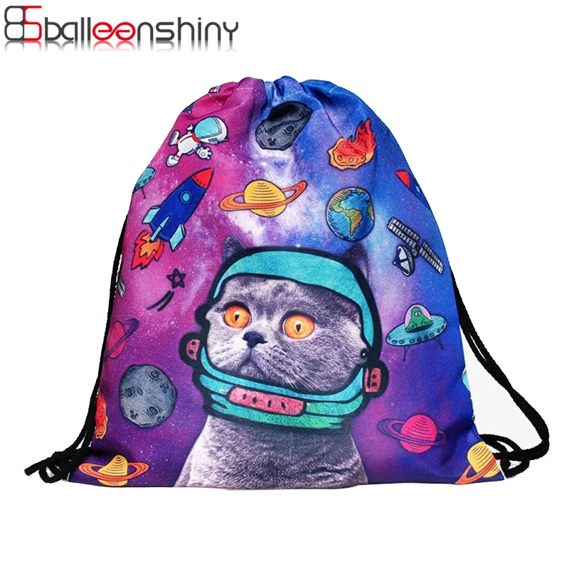 BalleenShiny Storage font b Bag b font 3D Cat Printed Fashion New Women font b Drawstring