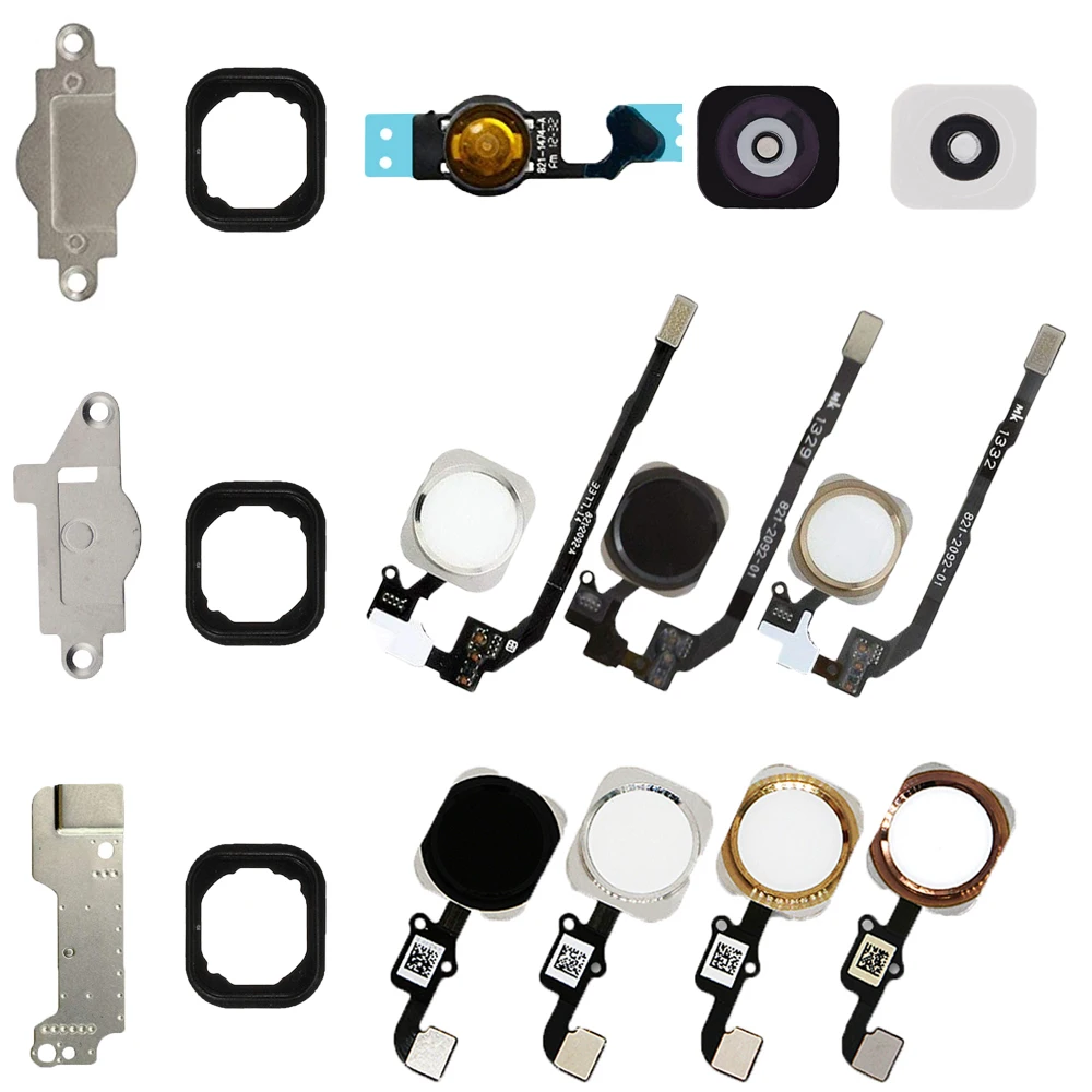

for iPhone 5 5c 5S 6 6Plus 6s 6s Plus Home Button Key Flex Ribbon Cable Replacement Part + Metal Bracket Holder + Rubber Gasket