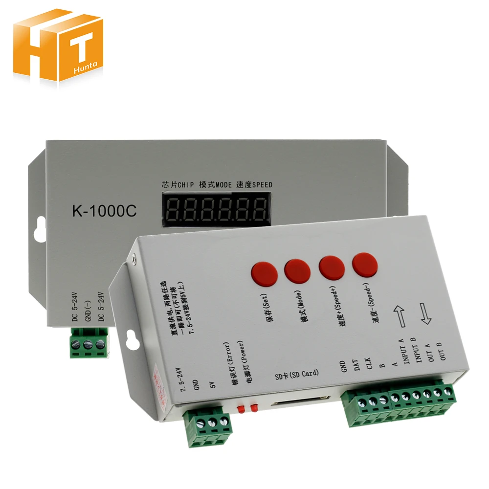 

K-1000C/ T-1000S Full Color Controller for IC WS2812B,WS2811,APA102,SK6812,2801 LED 2048 Pixels Program Controller DC5-24V