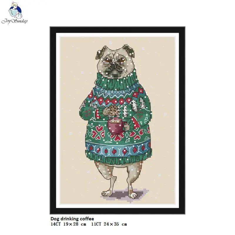 Собака питьевой кофе и барсук в свитер Вышивка крестом Комплект Aida 14ct 11ct граф печати холст нить DMC Вышивка DIY ручной работы