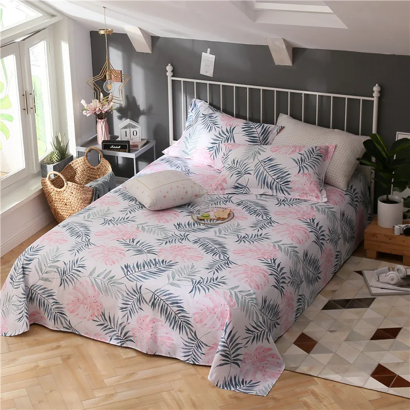 

Modern Style Pink Grey Leaves Pattern Bed Sheet 3 Piece Flat Sheet Cotton Bedding Pillowcase Bedspreads 230x250cm Set 3 Size