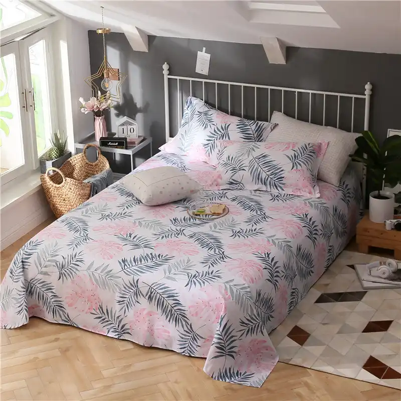 Modern Style Pink Grey Leaves Pattern Bed Sheet 3 Piece Flat Sheet Cotton Bedding Pillowcase Bedspreads 230x250cm Set 3 Size Sheet Aliexpress