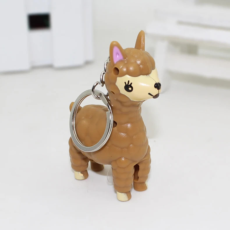 Cartoon Alpaca LED Keychain With Sound Keyring Bag Pendant Flashlight Kid Gift 