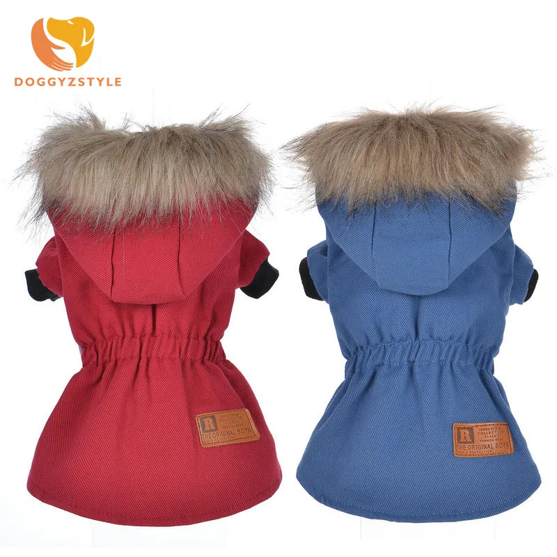 Warm Down Dog Coat Jacket Winter Tight Clothes Fur Collar Puppy Hooded