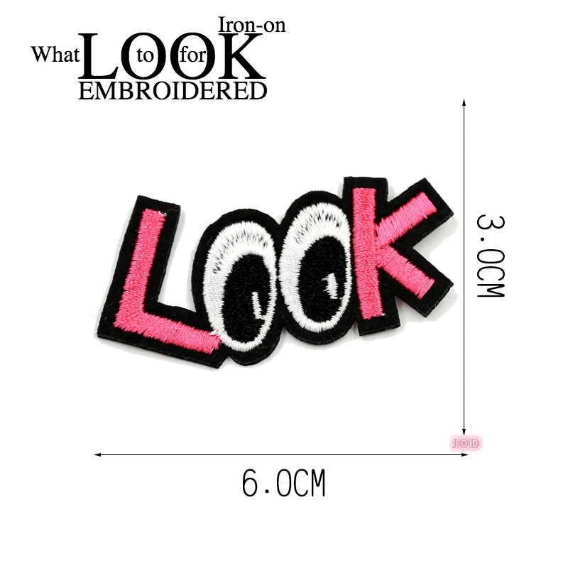 

JOD 6*3cm Eyes Look Letter Logo DIY Embroidery Patch Applique Applications Iron on Patches for Clothes Stickers Clothing Badges