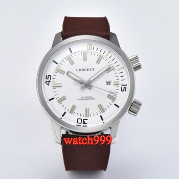 

45mm Corgeut Automatic Men's Wrist watch Luminous Mineral Crystal Date rubber strap men watch