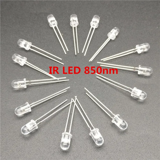 100pcs 5mm IR LED 850nm Clear Lens Infrared Diode Transparent Through