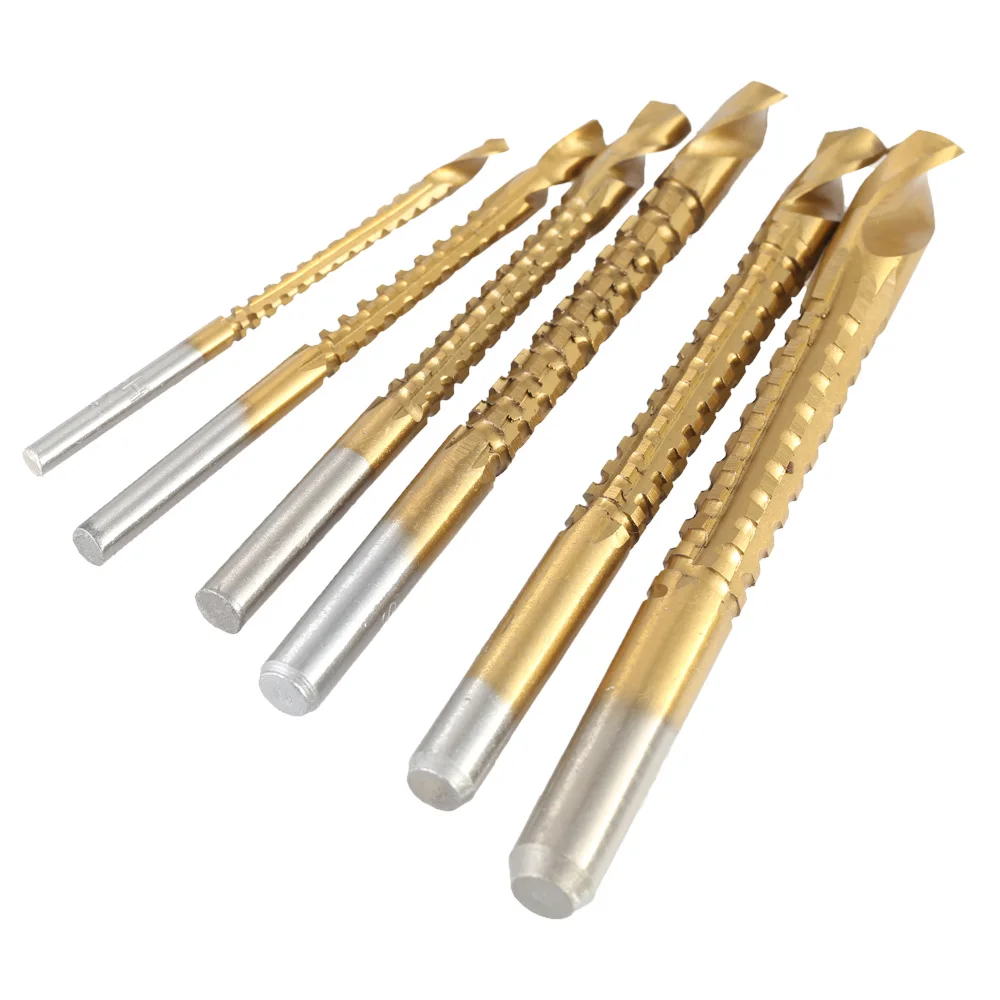 6pcs Titanium Punte Trapano Insieme Taladro Manual Saw Drill Pull Groove Drill Wood Metal Plastic Cutting Hole Sawtooth Bit