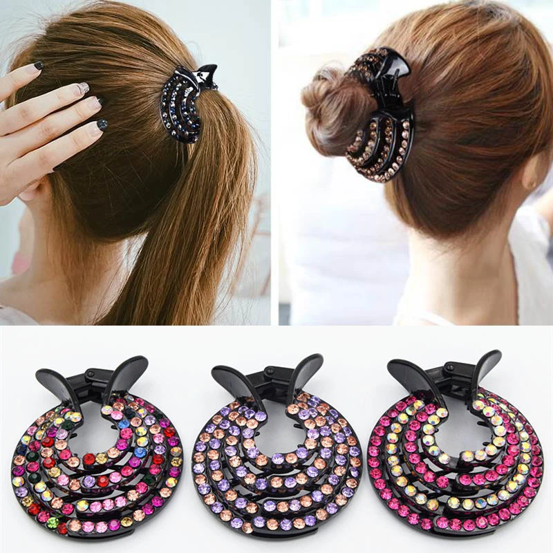 

New Fashion Hair Claws 1PC Colors Half-balloon Hair Clip Ponytail holder Crystal Nest Expanding Rhinestone Hairpin for Women
