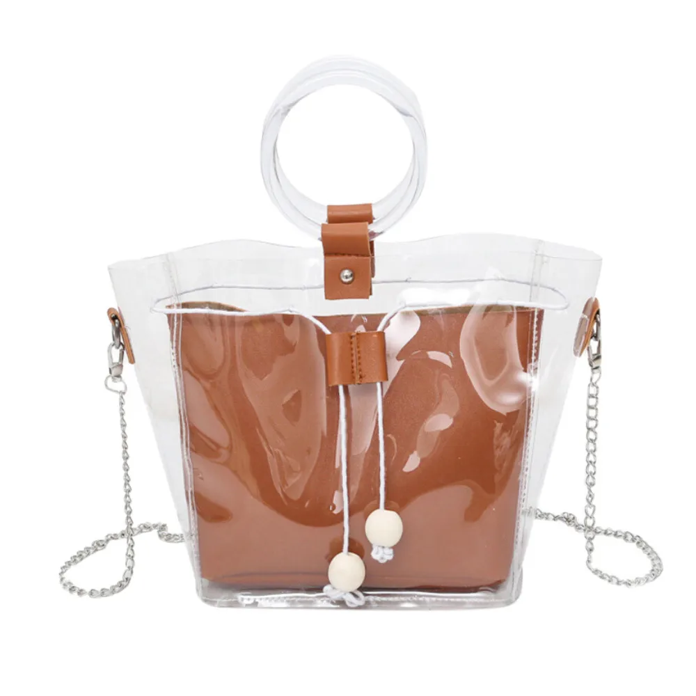Женская прозрачная композитная сумка модная цепочка Диагональная Сумка через плечо с деревянными бусинами кулон женские ведра сумка#38