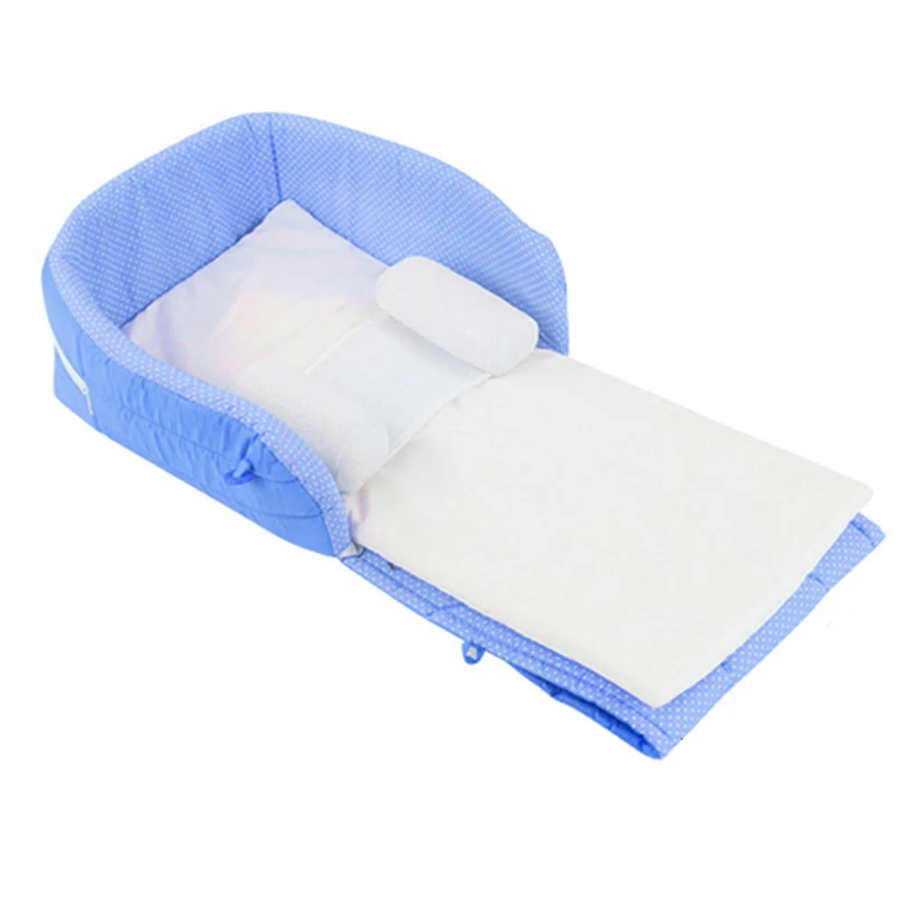 Мягкий хлопок переносная люлька кровать мульти-Функция детские колыбели кроватки для новорожденных Блокировка от детей, складная коляска для путешествий, дети стол и стул, детский манеж-кровать - Цвет: Blue