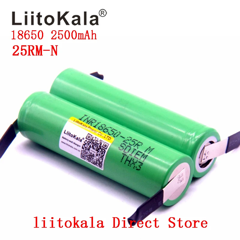 

2019 NEW Liitokala New Original 18650 2500mAh battery INR1865025RM 3.6V discharge 20A dedicated Power battery + DIY Nickel sheet