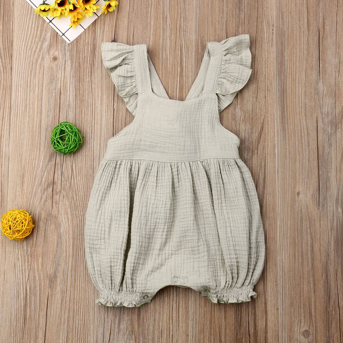 Летняя одежда для малышей новорожденных для маленьких девочек мальчик сплошной комбинезон с оборками одноцветное короткий рукав летний костюм с открытой спиной комбинезоны 0-24 M