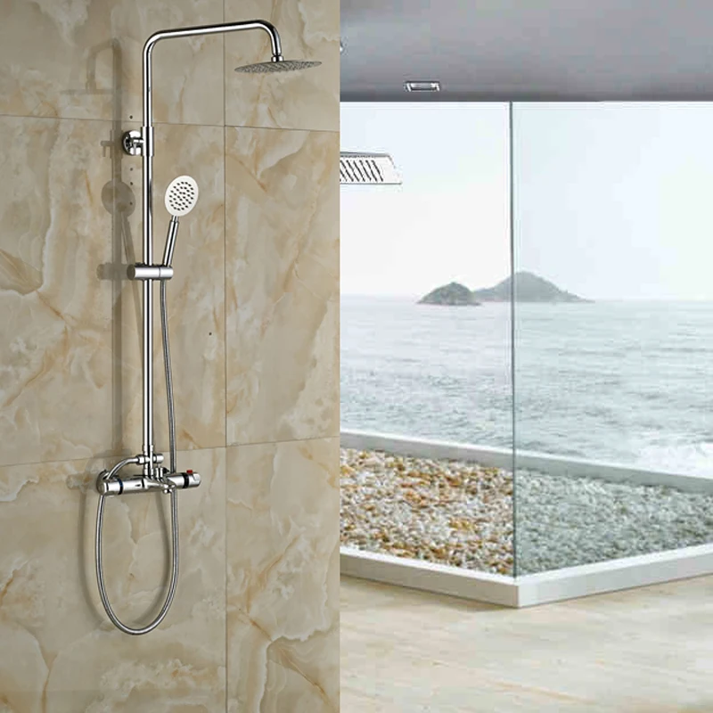 

Luxury Thermostatic Mixer Valve 8" Ultrathin Rain Shower Head Bathroom Bath Shower Faucet Set Chrome Finished