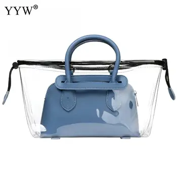 

Clear Crossbody Handbags Blue Fashion Women'S Waterproof Clear Handbag Top Handle Shoulder Bag Transparent Purse Pvc Beach Bag