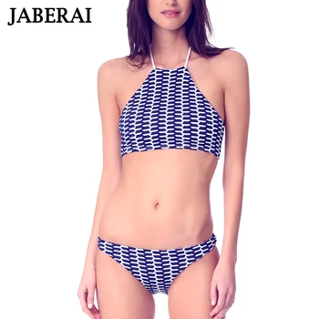 

JABERAI Sexy Swimwear Women Crop Top Bikini Set 2019 Hot High Neck Swimsuit Bandage Print Retro Bathing Suit Halter Biquini