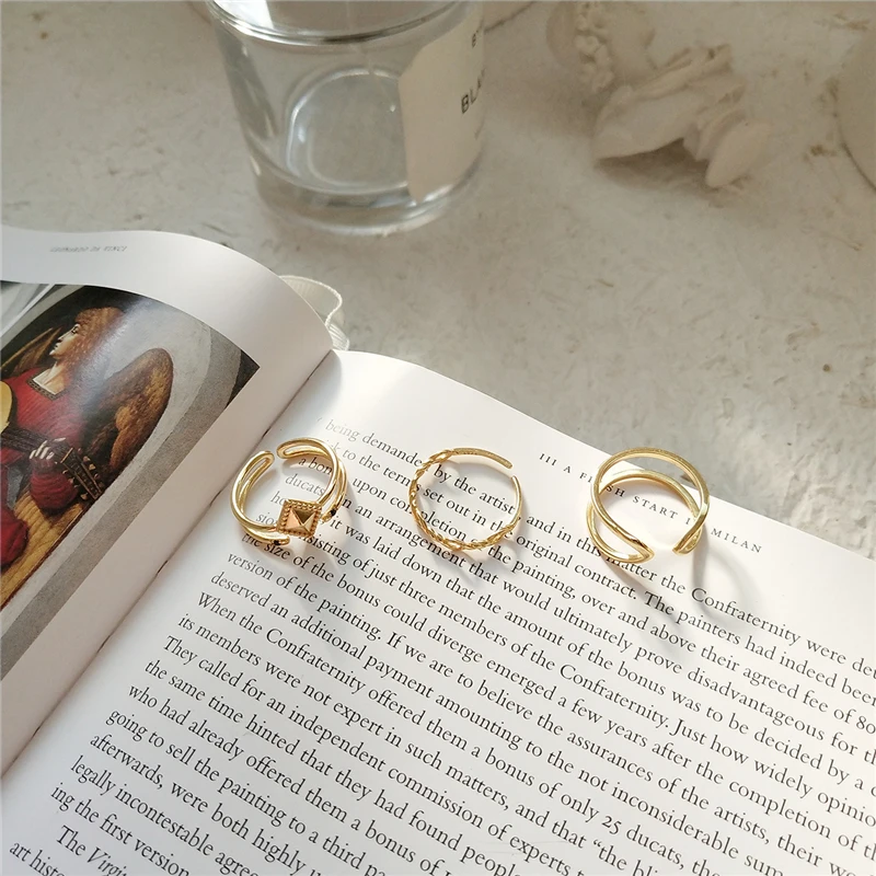 Настоящее чистое 925 пробы Серебряное кольцо модное простое кольцо с параллелограммой кольцо в стиле панк двойная линия кольцо на палец с отверстиями для женщин ювелирные изделия