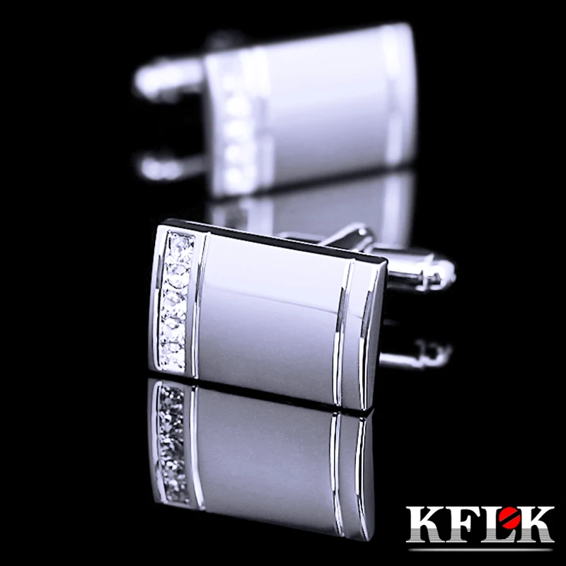 KFLK Jewelry Fashion Fashion shirt Silver cufflinks for mens gift Brand cuff button Crystal cuff link High Quality Free Shipping