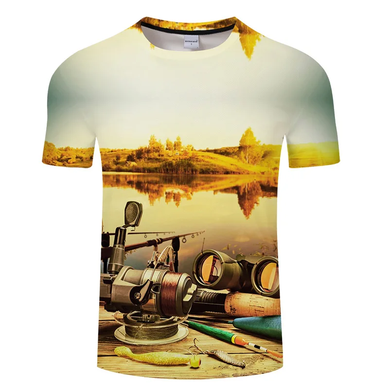 

The new men's T-shirt for the summer of 2018, the 3D fish-print short-sleeved fishhook T-shirt for men s-6xl
