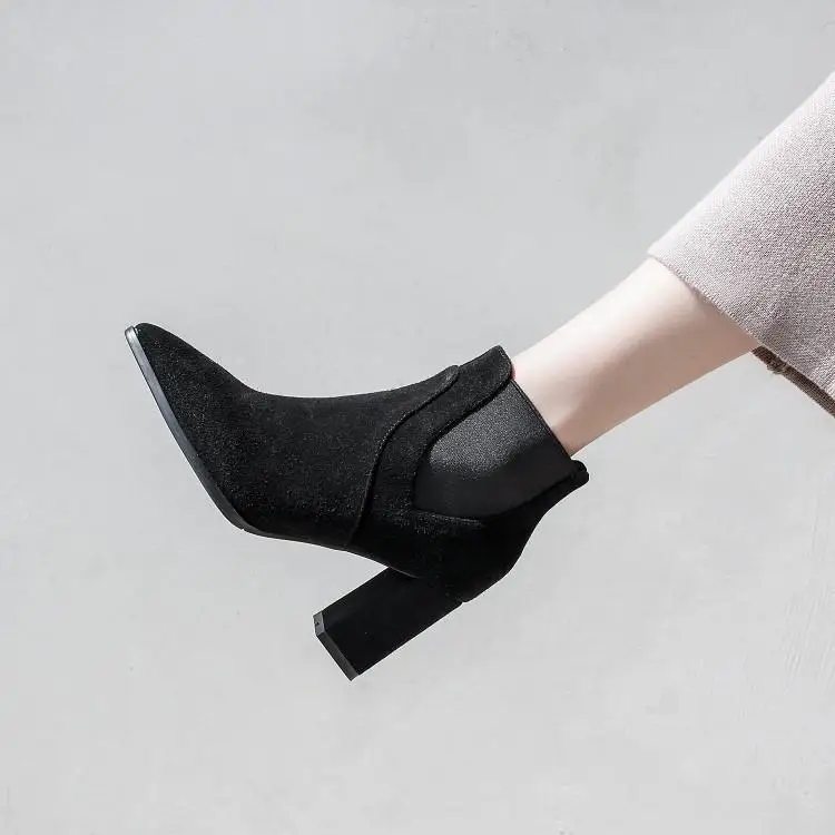 

Black Pink Grey Suede Winter Boots Women Chic Pointed Toe Sewing Upper Ladies Booties Slip On Chelsea Boots Shoes Women Botas