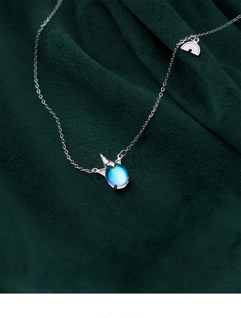 Серебряное Радужное ожерелье с подвеской в виде единорога 925 Lucky Moonstone Chain Necklce для девушек и женщин модные ювелирные изделия
