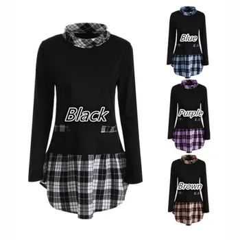 

2018 fashion new maternity dress long-sleeved plaid stitching fake two-piece shirt shirt big code tide mom
