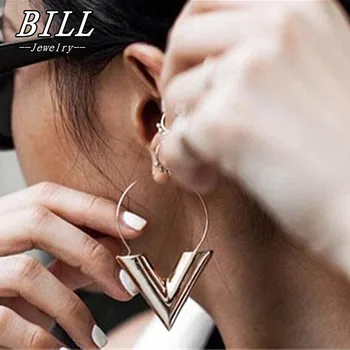 

Exaggerated Hoop Earrings For Women Fashion Jewelry Big V Shape Earring Brincos pendientes mujer European & American