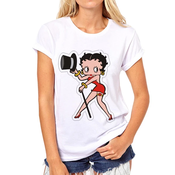 Женская футболка betty boop с круглым вырезом, Повседневная футболка, топы, футболки, Camisa, короткий рукав,, летние футболки, панк, принцесса, футболка, S-17