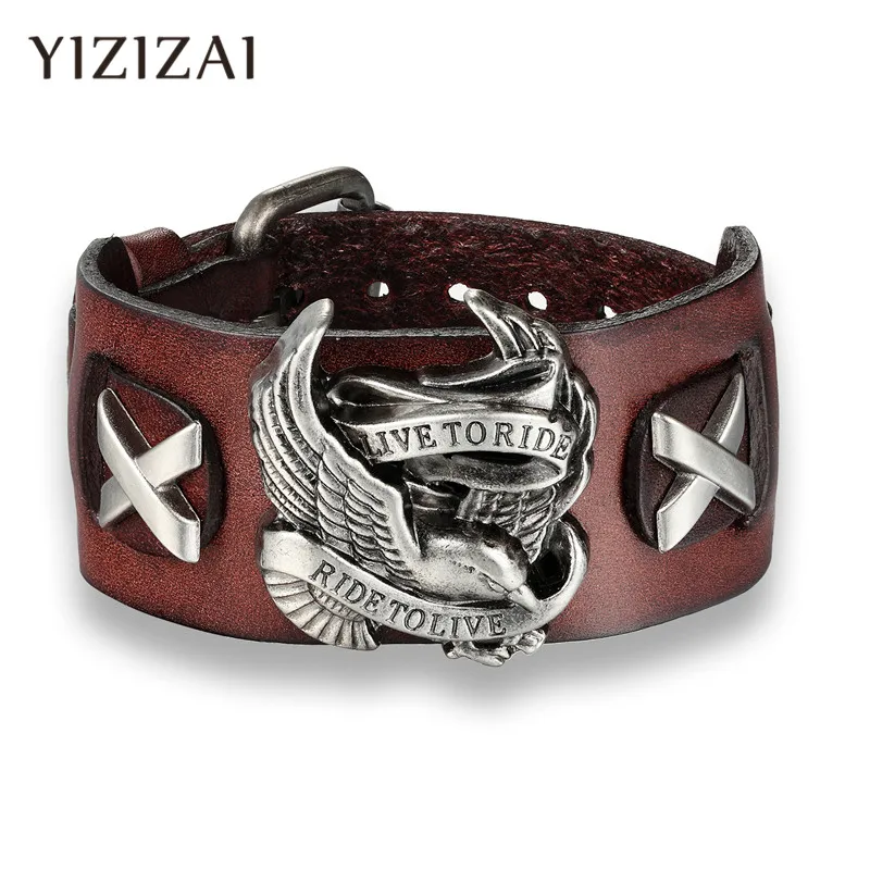 Yizizai Punk Ride To Live Bracelets Male Bird Skull Retro Bracelet Homme Genuine Leather Bracelet Men Woman Bracelets Bangles - Bracelets - AliExpress