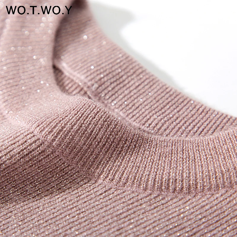 WOTWOY Shiny Lurex Autumn Winter Sweater Women Long Sleeve Pullover Women Basic Sweaters Women 2018 Korean Style Knit Tops Femme