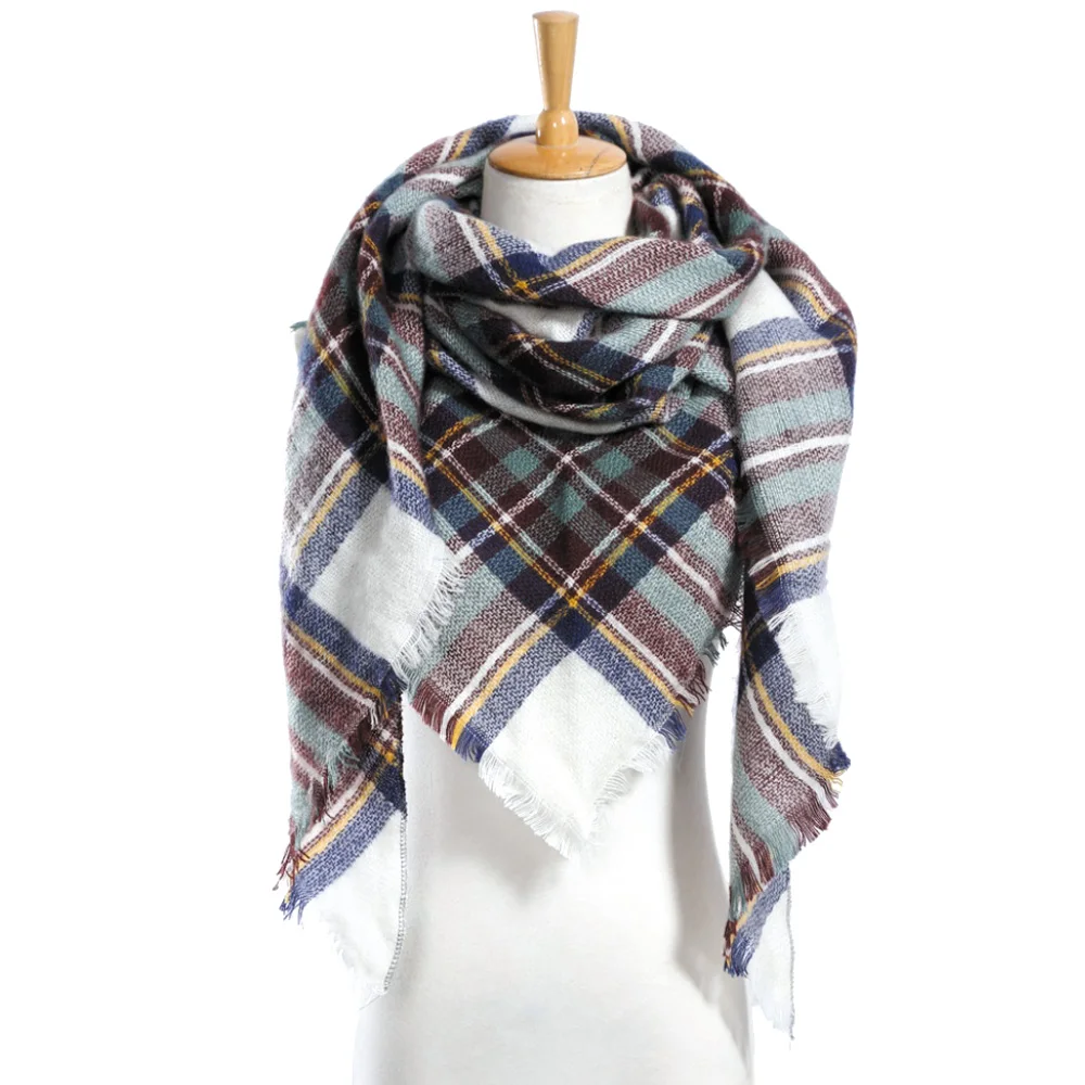 Зимний шарф Для женщин клетчатый шарф теплые дизайнерские Треугольники кашемировые платки Для женщин шарфы дропшиппинг VS051 - Цвет: 13