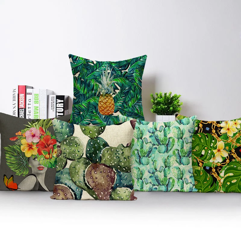 

New Cotton Linen Home Decoration Cushion Cover Car Sofa Seat Pineapple Flamingo Flower Decoration Pillowcase Lumbar Pillow Cojin