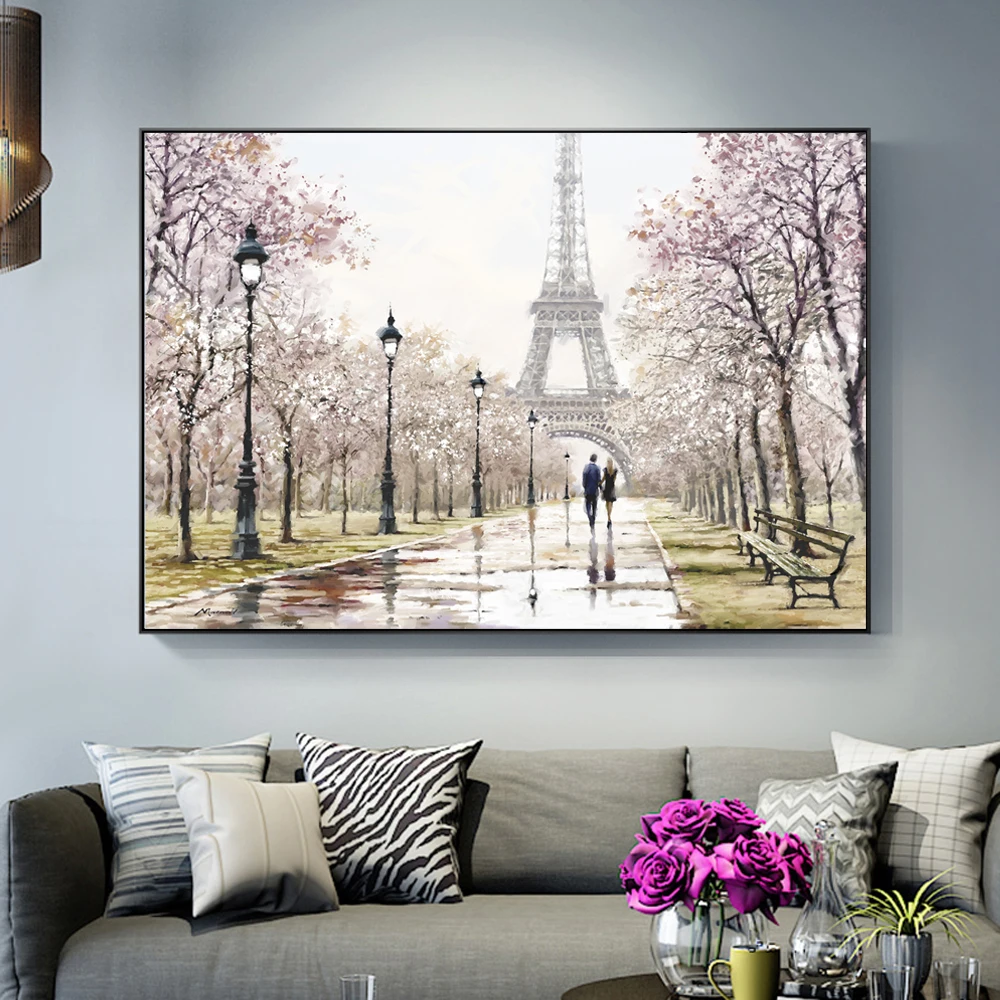 Романтическая Парижская башня, настенные картины на холсте, любовник в Париже, уличный пейзаж, художественные принты для гостиной, Куадрос