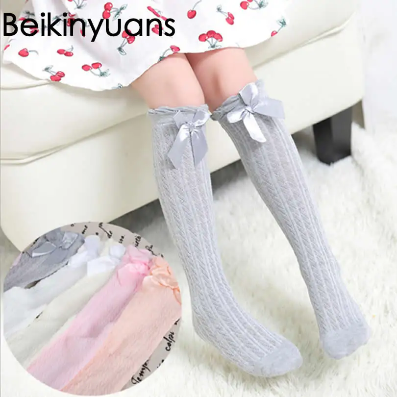 Lace Socks Baby Sock Girls Winter Solid Warm Knee High Socks with Bows