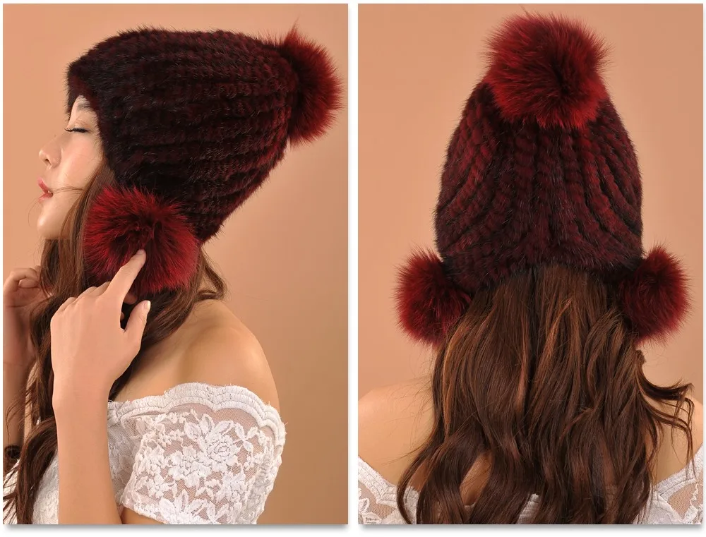 Горячая Распродажа, зимние женские шапки, вязаные шапки из меха норки, повседневные женские шапки