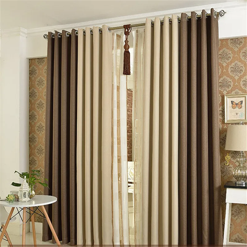 Window Curtains Blackout Faux Linen Curtains for Living Room Bedroom Cortinas de cocina Beige Coffee Stitching Made