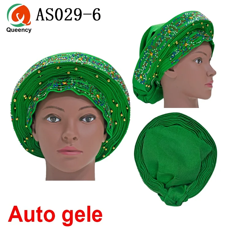 Aso Ebi Queency Африканский Авто геле уже связаны Aso OKE Headtie 1 шт./упак. доступны 24 цвета DHL AS029 - Color: green