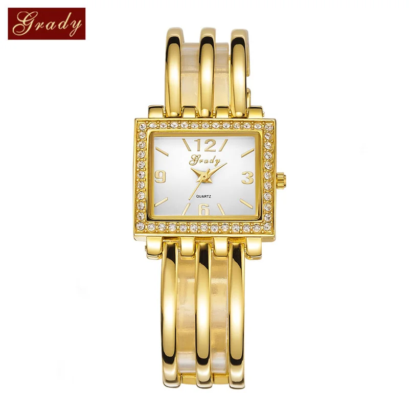 Grady Новая мода позолоченный браслет женские кварцевые часы женские часы наручные часы - Цвет: Gold White