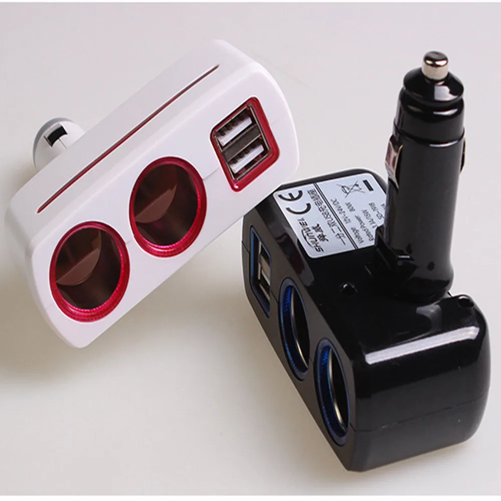 

Car styling Multi Car Cigarette Socket 2 Way Lighter Splitter Charger Power Adapter Dual USB Car Phone Charger Adapter in Car