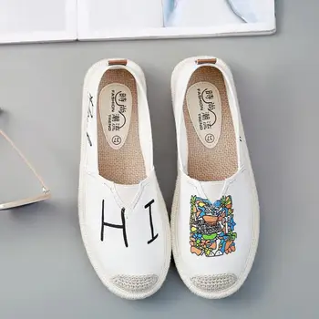 

Printing Canvas Flat Shoes Women Lightweight Breathable Fisherman Espadrilles Sweet Soft Lazy Loafers Fashion Casual Flats New
