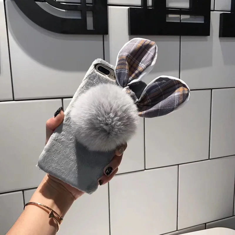 

Rabbit Ears Case Phone Cases for iPhone X 8 7 6S Plus Cases Cotton Ball Back Cover Shell Stylish for iphone 7 Plus Cute Cases