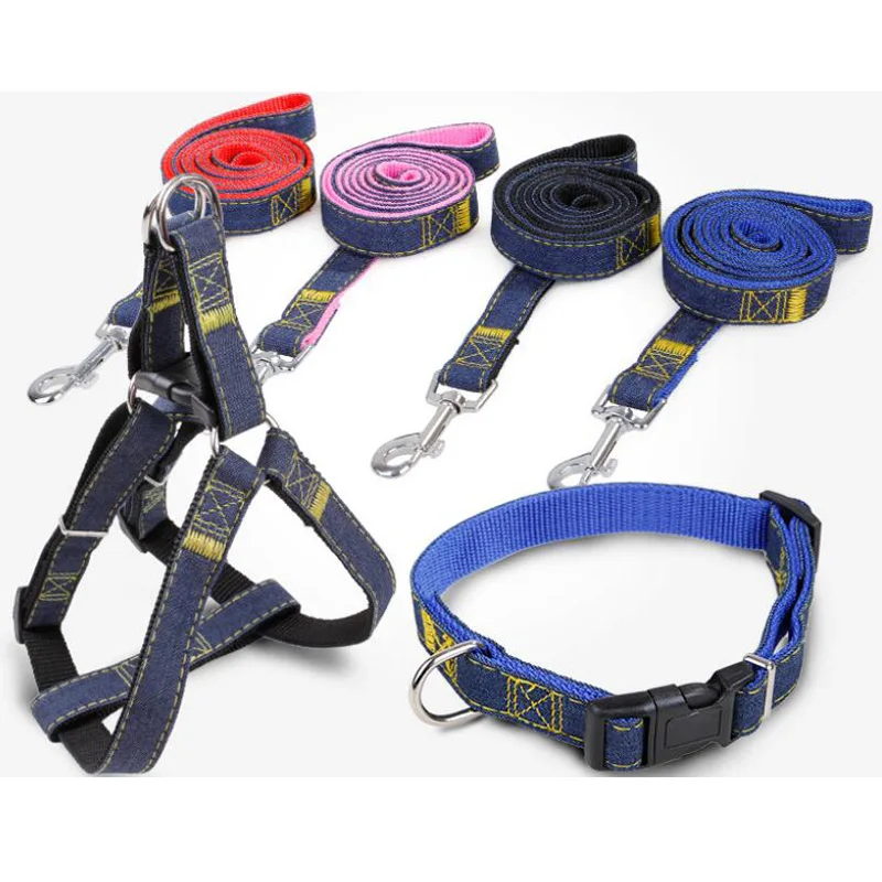 Denim Dog Leads Chest Straps Thick Wearable Traction Rope Dog Collar Leash Set for Pet Puppy Cat Big Medium Small Dog Dropship (6)